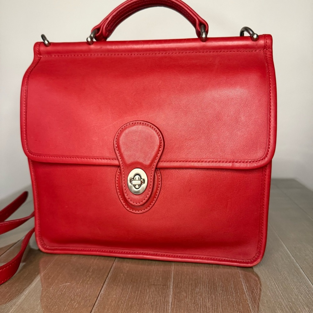 Vintage Red Willis 9927 Coach Vibrant Red Leather Satchel